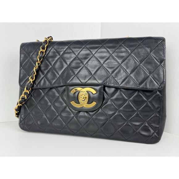 Chanel Vintage Maxi Single Flap Bag Black Lambskin Leather B-6 - Picture 1 of 16